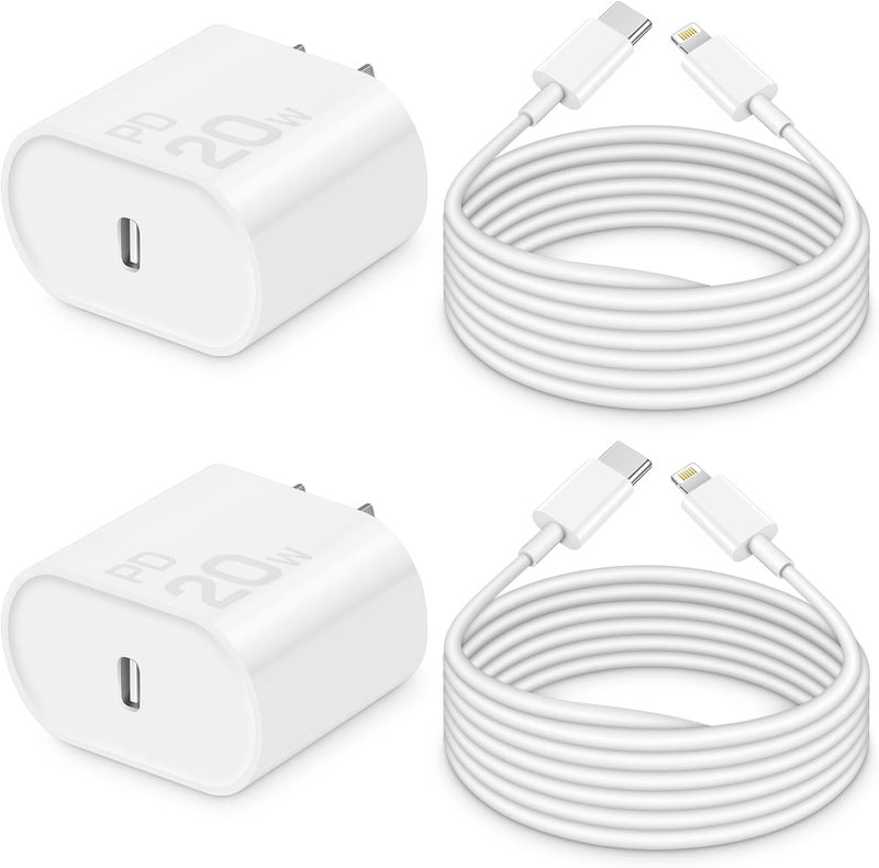 LCXX 10FT Charger for iPhone 20W Fast Charging [MFi Certified, 2-Pack] USB-C PD Block & Extra Long Cable Compatible with iPhone 14/13/12/11/Pro/Plus/Max/Mini/SE, iPad & More - Image 1
